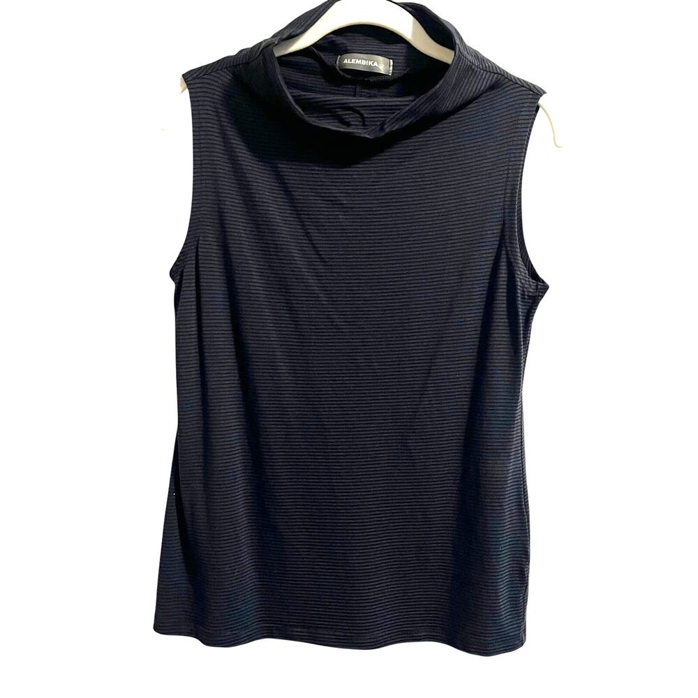 Alembika Essential Slinky Bistro Top in Black Navy Thin Stripes sz. 2 US 8-10